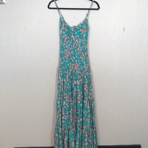Alive Girl Teal Green Floral Tiered Spaghetti Strap Maxi Dress size 6 NWT - Picture 1 of 10